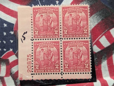 Arbor Day Plate Block Stamps, Mint, Original Gum, Never Hinged