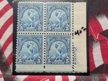 1932 L.A. Olympic Plate Block Stamps, Mint, Original Gum, Never Hinged