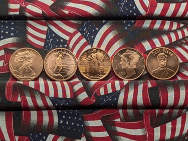 1 Oz. Each .999 FINE COPPER Various Designed Rounds (5 PCS)