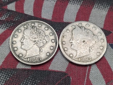 1883 N/C - VF & 1887 - GOOD+ Liberty Head V-Nickels (2 PCS)