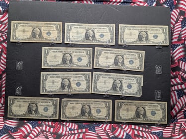Lot of Ten Various 1957 Series $1.00 Silver Certificates, (3) 1957's, (2) A's. (5) B's
