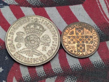 1948 Timor 10 Avos - UNC & 1941 United Kingdom 2 Silver Shillings (2 PCS)