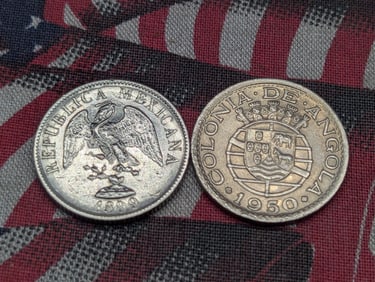 1899 Mexico 20 Silver Centavos - AU+ & 1950 Angola 50 Centavos - MS63 (2 PCS)
