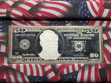 4 Oz. .999 FINE SILVER 1998 Series $50.00 Federal Reserve Note Designed Large Art Bar