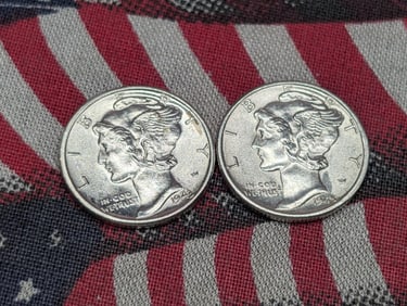 1943 & 1945 Mercury Silver Dime - Both BU (2 PCS)