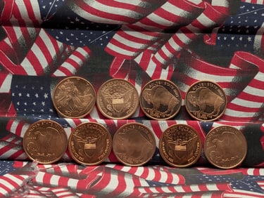 1/2 Oz. Each .999 FINE COPPER Various Designed Rounds (9 PCS)