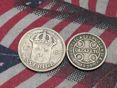 1912-W Sweden 50 Silver Ore & 1921 Colombia 2 Centavos (2 PCS)
