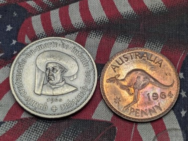 1964 Australia Penny & 1960 Portugal 20 Silver Escudos (2 PCS)