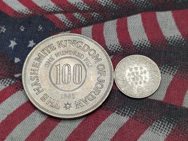 1962 Jordan 100 Fils - MS63 & 1862 British India 2 Silver Annas (2 PCS)
