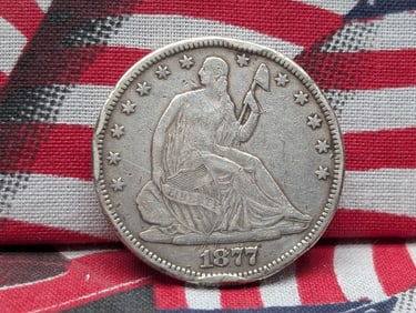 1877 w/ Motto Seated Liberty Half Dollar w/ Rim Dings - VF DETAILS
