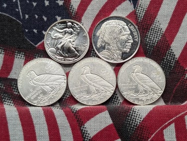 1/10th Oz. Each .999 FINE SILVER Various Designed Miniature Rounds (5 PCS)