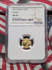 1/20th Oz. SOLID GOLD 2015 China 20 Yuan Panda - NGC MS70 w/ Chipped Holder