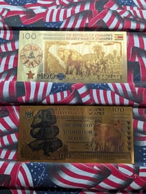 Lot of Two 24k Gold *LAYERED* 2008 Republic of Zimbabwe 100 Yottalillion Dollars Fantasy Notes