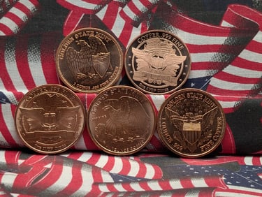 1 Oz. Each .999 FINE COPPER Various Designed Rounds (5 PCS)
