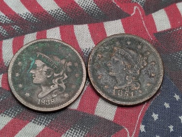 1838 Coronet Head & 1851 Braided Hair Large Cents (2 PCS)
