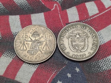 1950-Mo Mexico 25 Silver Centavos & 1907 Panama 2 1/2 Centesimos - VF (2 PCS)
