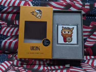 Colorized 1 Oz. .999 FINE SILVER 2022 Niue $2 Viking Shaped Chibi Coin in Capsule & Display Box w/