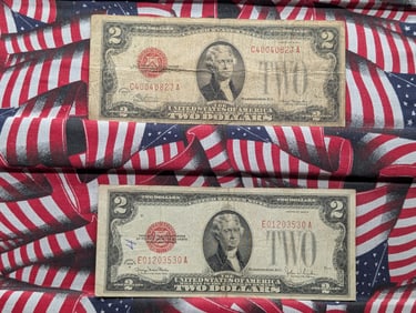 1928 G&D Series $2.00 RED SEAL Banknotes (2 PCS)