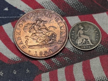 1854 Upper Canada 1/2 Penny Bank Token & 1838 United Kingdom 4 Silver Pence - FINE (2 PCS)