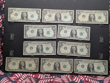 Lot of Ten 1963 B Series $1.00 Joseph W. Barr Federal Reserve Notes