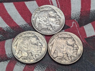 1916, 1936-D & 1936 Indian Head Buffalo Nickels - HIGH GRADE (3 PCS)