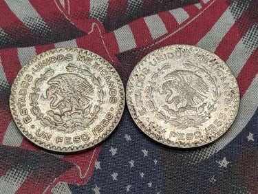 1960 & 1959 Mexico 1 Silver Peso (2 PCS) 10% Silver Each