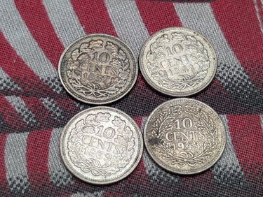 1941, 1939, 1943-P & 1937 Netherlands 10 Silver Cents (4 PCS)