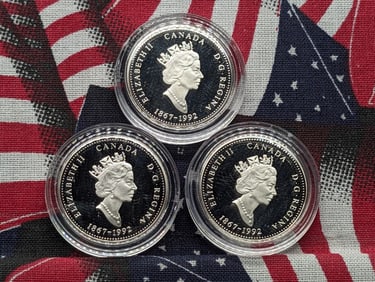 1867-1992 PROOF Canada 25 Silver Cents - Newfoundland, Yukon & Quebec in Capsules (3 PCS)