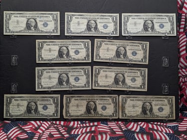 Lot of Ten Various 1935 & 1957 Series $1.00 Silver Certificates (1) 1935-D, (1) 1935-G, (3) 1957's,