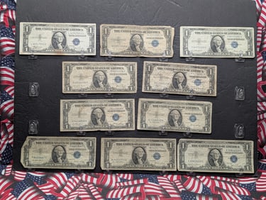 Lot of Ten Various 1935 Series $1.00 Silver Certificates (1) A, (3) D's & (6) E's,