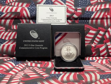 2013-W UNC 5-Star Generals Commemorative 90% Silver Dollar in OGP w/ COA
