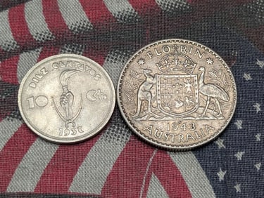1937 Bolivia 10 Centavos & 1943-S Australia Silver Florin (2 PCS)