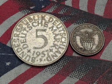 1957-F Germany 5 Silver Marks & 1903 Philippines 1/2 Centavo (2 PCS)