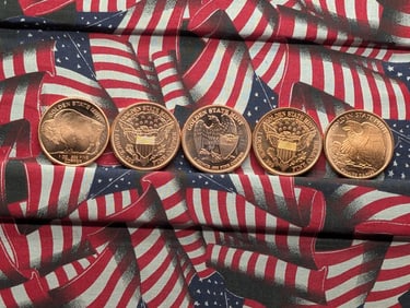 1 Oz. Each .999 FINE COPPER Various Designed Rounds (5 PCS)