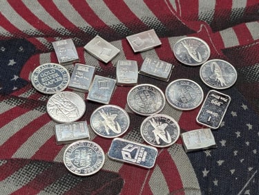 1 Gram Each .999 FINE SILVER Various Designed Miniature Rounds & Art Bars (20 PCS - 20 Grams Total)