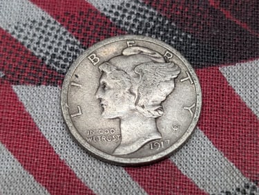 1917-D Mercury Silver Dime - VF+