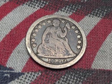 1850 w/ Stars Seated Liberty Dime - FINE+