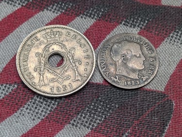 1813-B Italy 5 Silver Napoleon Soldi & 1931 Belgium 5 Cent - KEY DATE - XF (2 PCS)