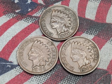 1900, 1901 & 1906 Indian Head Cents - All XF/AU (3 PCS)