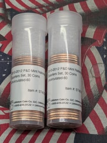 2 Tubes of Uncirculated 2010-2012 National Park Quarters - P&D Mint (60 Coins)