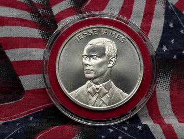 1 Troy Oz. .999 FINE SILVER Wild West Legends - Jesse James Designed Round in Capsule