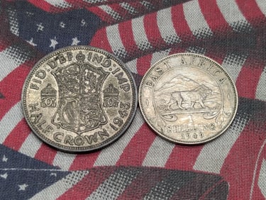 1949 East Africa 1 Shilling & 1943 United Kingdom Silver Half Crown (2 PCS)