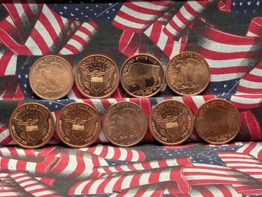 1/2 Oz. Each .999 FINE COPPER Various Designed Rounds (9 PCS)