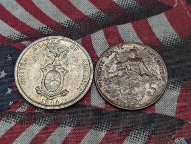 1920 France 5 Centimes & 1944-S Philippines 50 Silver Centavos (2 PCS)