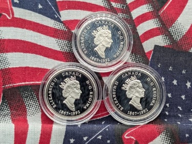 (3) 1867-1992 PROOF Canada 25 Silver Cents - British Columbia, Alberta & Northwest Territories in
