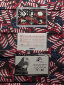2008-S U.S. Mint Fifty State Quarters SILVER Proof Set In OGP With COA