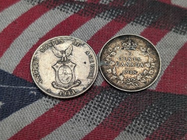 1918 Canada 5 Silver Cents & 1944-D Philippines 10 Silver Centavos (2 PCS)