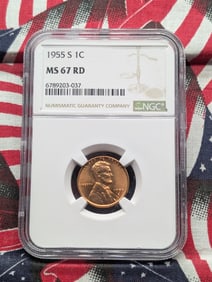 1955-S Lincoln Wheat Cent - NGC MS67 RD