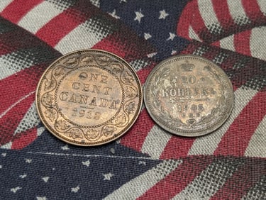 1905 Soviet 20 Silver Kopeks & 1912 Canada Large Cent (2 PCS)
