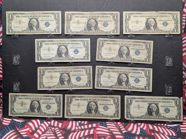Lot of Ten Various 1957 Series $1.00 Silver Certificates - Including (1) 1957- A Star Note, (2)